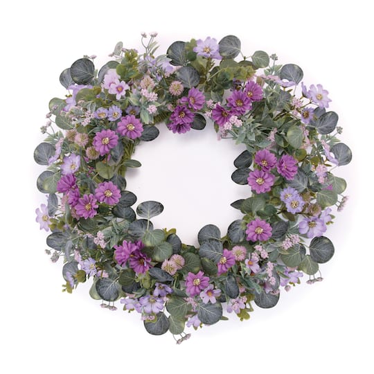 22" Mixed Daisy & Thistle Floral Wreath